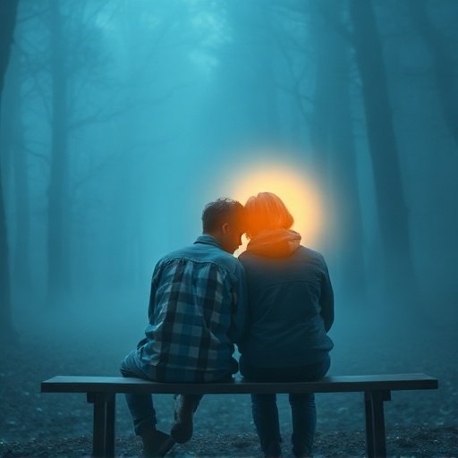 A person supporting their partner in a misty forest with a warm golden aura, symbolizing supporting a partner with depression while maintaining boundaries.